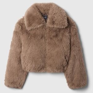 GAP Faux Fur Crop Jacket in Taupe